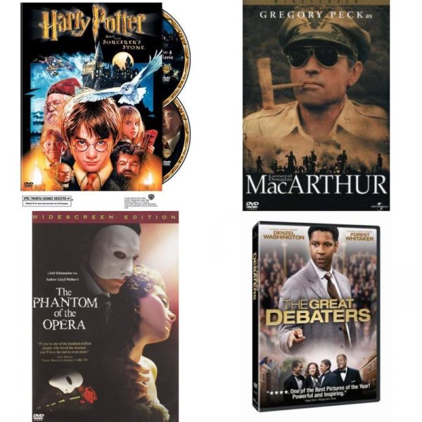 DVD Assorted Movies 4 Pack Fun Gift Bundle: Harry Potter and the Philosophers Stone, MacArthur, The Phantom of the Oper, The Great Debaters