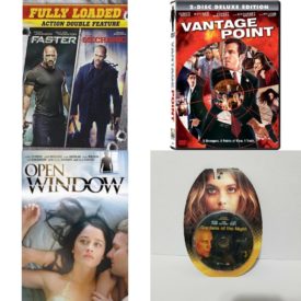 DVD Assorted Movies 4 Pack Fun Gift Bundle: 2 Movies: Faster, The Mechanic, Vantage Point, Open Window, Gardens of the Night