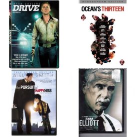 DVD Assorted Movies 4 Pack Fun Gift Bundle: Drive, OCEANS THIRTEEN, The Pursuit of Happyness, 2 Films: SAM ELLIOTT I Will Fight No More / Dogwatch