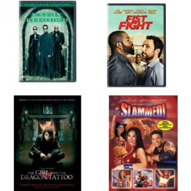 DVD Assorted Movies 4 Pack Fun Gift Bundle: The Matrix Reloaded, Fist Fight, The Girl with the Dragon Tattoo, Slammed!
