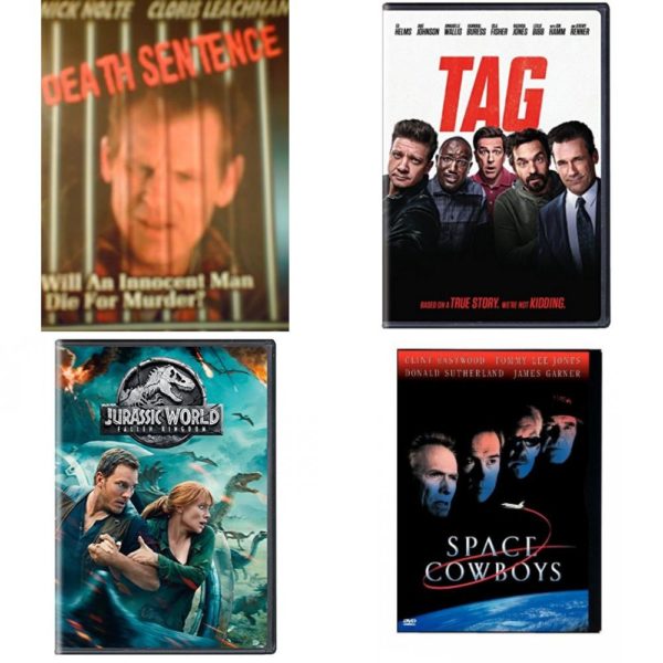 DVD Assorted Movies 4 Pack Fun Gift Bundle: Death Sentence, Tag, Jurassic World: Fallen Kingdom, Space Cowboys