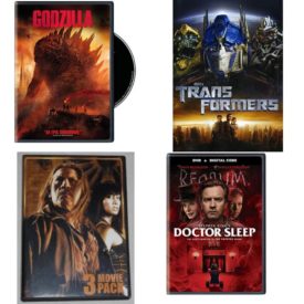 DVD Assorted Movies 4 Pack Fun Gift Bundle: Godzilla, Transformers, 3 Movies: Hoodrats 2 / Boys of Ghost Town / King of the Streets, Doctor Sleep