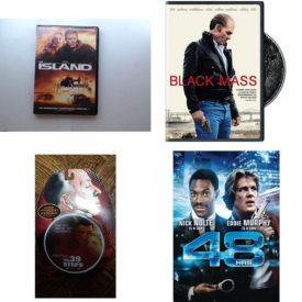 DVD Assorted Movies 4 Pack Fun Gift Bundle: The Island, Black Mass, The 39 Steps Alfred Hitchcocks, 48 Hrs.