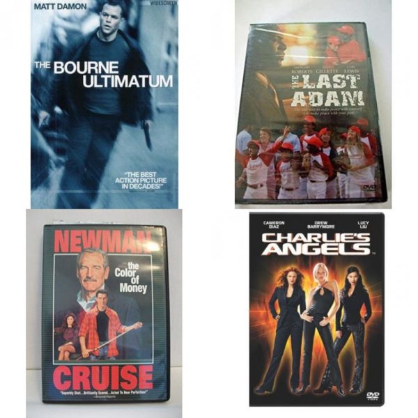 DVD Assorted Movies 4 Pack Fun Gift Bundle: The Bourne Ultimatum, The Last Adam, The Color of Money, Charlie's Angels