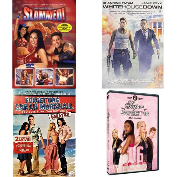 DVD Assorted Movies 4 Pack Fun Gift Bundle: Slammed!, White House Down, Forgetting Sarah Marshall, Super Sweet 16