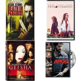 DVD Assorted Movies 4 Pack Fun Gift Bundle: Jesse Stone: Death In Paradise, Thoroughbreds, Memoirs of a Geisha, Argo