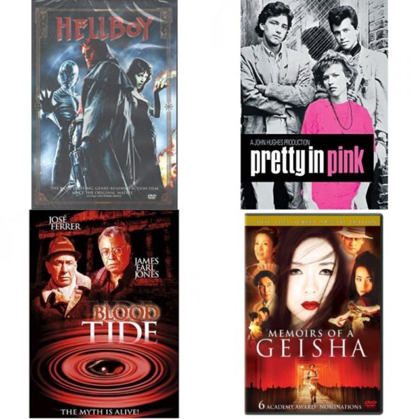 DVD Assorted Movies 4 Pack Fun Gift Bundle: HELLBOY, Pretty in Pink, Blood Tide, Memoirs of a Geisha