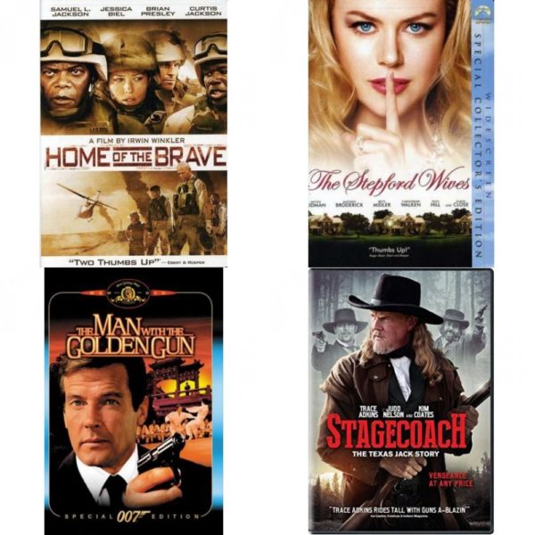 DVD Assorted Movies 4 Pack Fun Gift Bundle: Home of the Brave, The Stepford Wives, The Man With The Golden Gun, Stagecoach: The Texas Jack Story