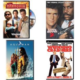 DVD Assorted Movies 4 Pack Fun Gift Bundle: The Hangover, Lethal Weapon 2, Aquaman, Wedding Crashers