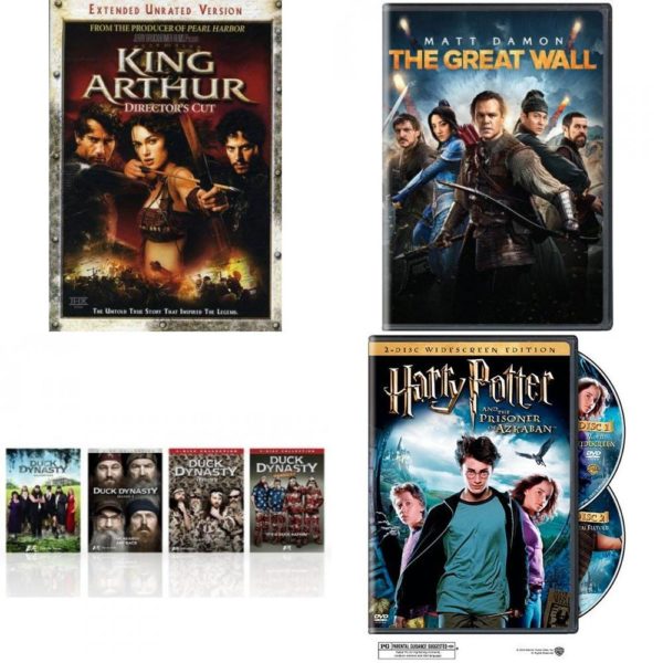 DVD Assorted Movies 4 Pack Fun Gift Bundle: King Arthur, The Great Wall, Duck Dynasty Seasons 14, Harry Potter and the Prisoner of Azkaban