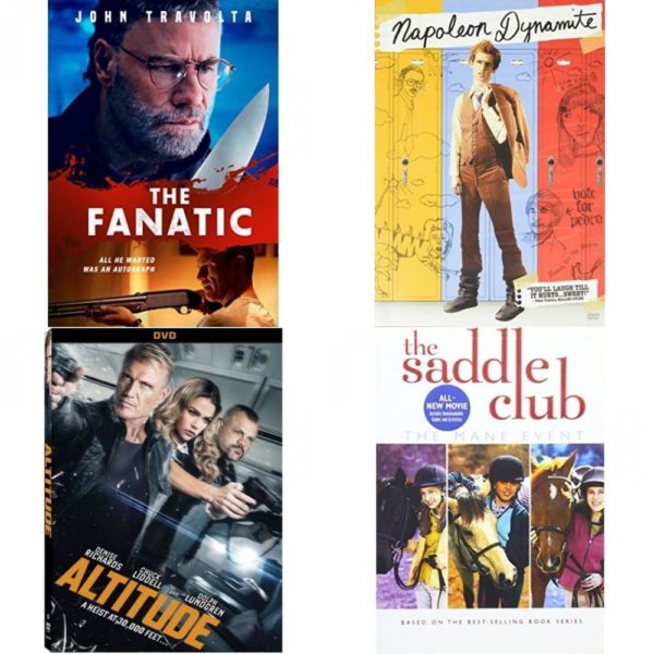 DVD Assorted Movies 4 Pack Fun Gift Bundle: THE FANATIC, Napoleon Dynamite, Altitude, Saddle Club - Mane Event