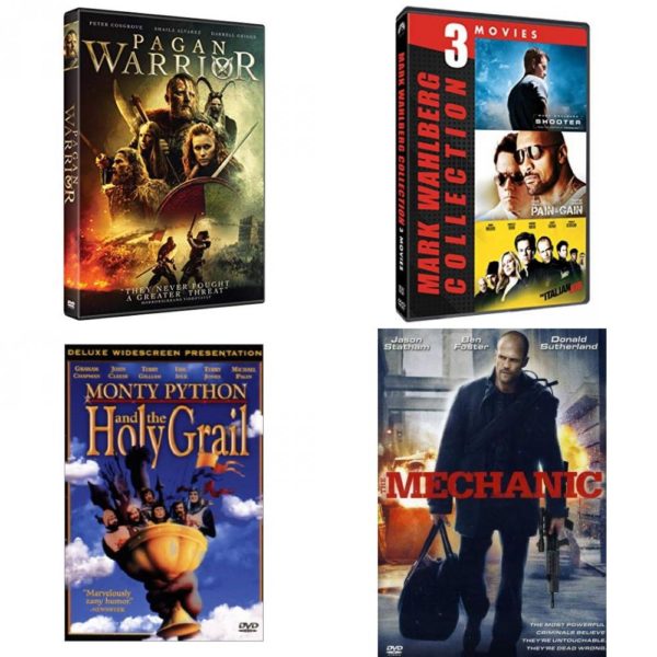 DVD Assorted Movies 4 Pack Fun Gift Bundle: Pagan Warrior, Mark Wahlberg 3-Movie Collection, Monty Python and the Holy Grail, The Mechanic