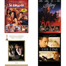DVD Assorted Movies 4 Pack Fun Gift Bundle: Slammed!, Glory, A Beautiful Mind, The Line