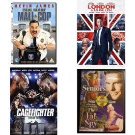 DVD Assorted Movies 4 Pack Fun Gift Bundle: Paul Blart: Mall Cop, London Has Fallen, Cagefighter, Double Feature Seniors & The Fat Spy