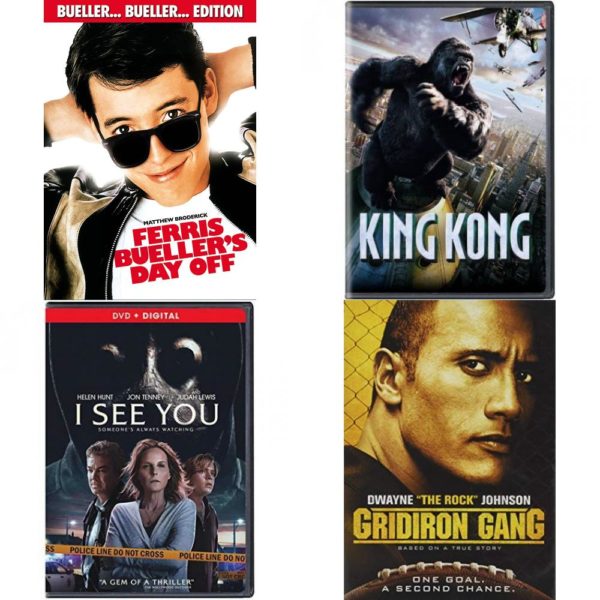DVD Assorted Movies 4 Pack Fun Gift Bundle: Ferris Buellers Day Off, King Kong, I See You, Gridiron Gang
