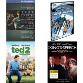 DVD Assorted Movies 4 Pack Fun Gift Bundle: The Social Network, Astonishing X-Men - Gifted, Ted 2, The King's Speech