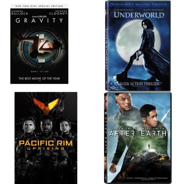 DVD Assorted Movies 4 Pack Fun Gift Bundle: Gravity, Underworld, Pacific Rim Uprising, After Earth