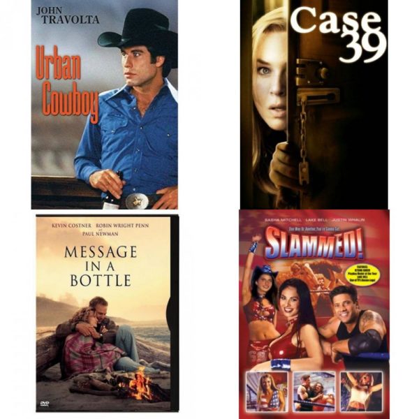 DVD Assorted Movies 4 Pack Fun Gift Bundle: Urban Cowboy, Case 39, Message in a Bottle, Slammed!