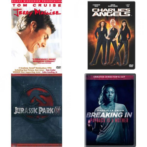 DVD Assorted Movies 4 Pack Fun Gift Bundle: Jerry Maguire, Charlie's Angels, Jurassic Park III, Breaking In