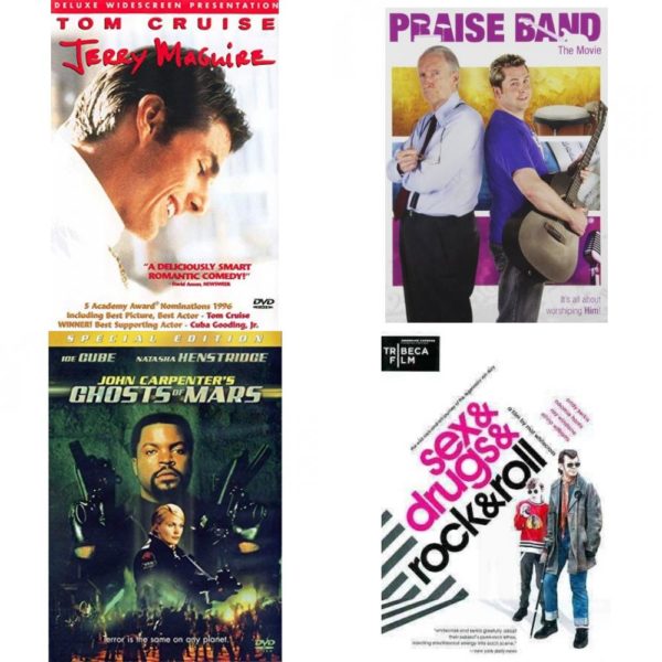 DVD Assorted Movies 4 Pack Fun Gift Bundle: Jerry Maguire, Praise Band: The Movie, Ghosts of Mars, Sex & Drugs & Rock & Roll