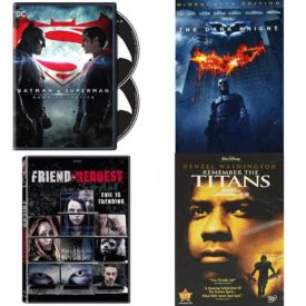 DVD Assorted Movies 4 Pack Fun Gift Bundle: Batman V Superman: Dawn of Justice, The Dark Knight, Friend Request, Remember the Titans