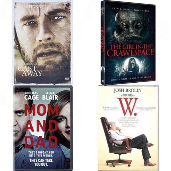 DVD Assorted Movies 4 Pack Fun Gift Bundle: Cast Away, The Girl in the Crawlspace, Mom and Dad, W.