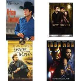 DVD Assorted Movies 4 Pack Fun Gift Bundle: Urban Cowboy, The Twilight Saga: New Moon, Dances with Wolves, Iron Man Single-Disc Edition