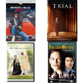 DVD Assorted Movies 4 Pack Fun Gift Bundle: Beverly Hills Cop, The Trial, Victoria & Abdul, Freedom Writers
