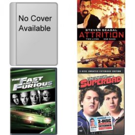 DVD Assorted Movies 4 Pack Fun Gift Bundle: Resident Evil: Apocalypse Milla, Attrition, The Fast and the Furious, Superbad