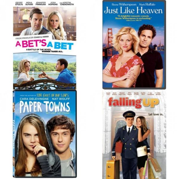 DVD Assorted Romance Movies DVD 4 Pack Fun Gift Bundle: Bet's a Bet  Just Like Heaven Widescreen Edition  Paper Towns  Falling Up