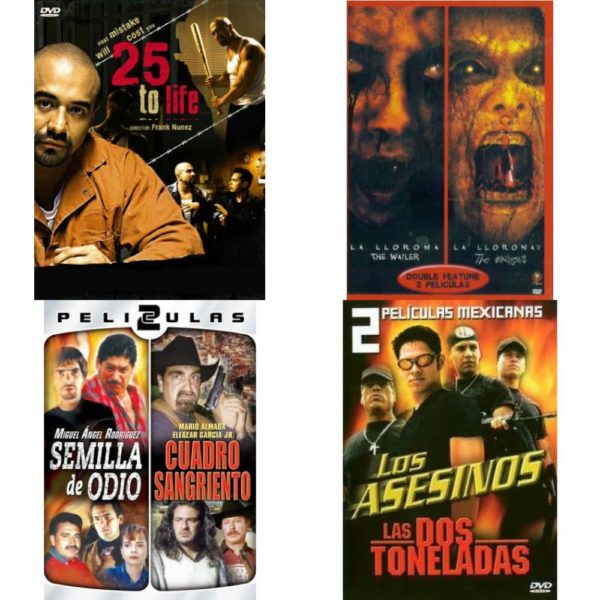 DVD Spanish Speaking Movies 4 Pack Fun Gift Bundle: 25 to Life  The Wailer / The Wailer 2 II La Llorona  Dos Peliculas Mexicanas - Semilla & Cuadro  Los Asesinos/Las Dos Toneladas