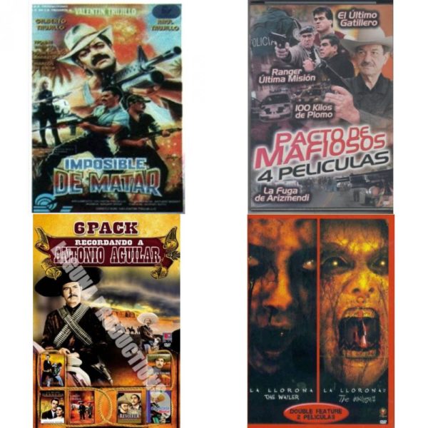 DVD Spanish Speaking Movies 4 Pack Fun Gift Bundle: Imposible De Matar  4 Peliculas Pacto De Mafiosos  Recordando a Antonio Aguilar 6 Pack  The Wailer / The Wailer 2 II La Llorona