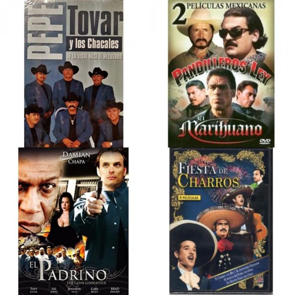 DVD Spanish Speaking Movies 4 Pack Fun Gift Bundle: De La Vista Nace El Amor  Pandilleros Lay/El Marihuano  El Padrino - The Latin Godfather  Fiesta De Charros. 4 Peliculas