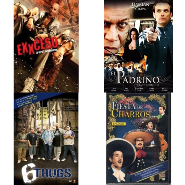 DVD Spanish Speaking Movies 4 Pack Fun Gift Bundle: Exxceso  El Padrino - The Latin Godfather  6 Thugs  Fiesta De Charros. 4 Peliculas
