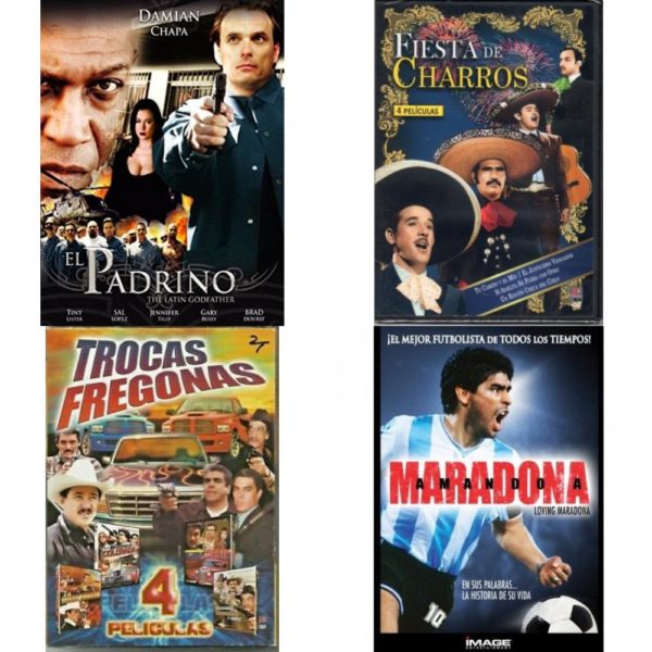 DVD Spanish Speaking Movies 4 Pack Fun Gift Bundle: El Padrino - The Latin Godfather  Fiesta De Charros. 4 Peliculas  Trocas Fregonas 4 Peliculas  Amando A Maradona/Loving Maradona