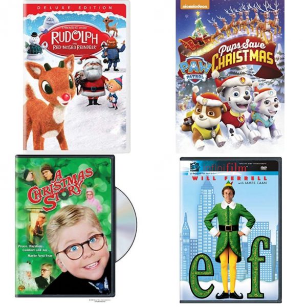 Christmas Holiday Movies DVD 4 Pack Assorted Bundle: Rudolph the Red-Nosed Reindeer, Paw Patrol: Pups Save Christmas, A Christmas Story, Elf