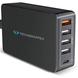 Techsmarter 63W USB-C PD Multi Port Desktop Charger with 30W Power Delivery Port. Compatible with MacBook, Chromebook, iPad Pro/Air, iPhone 13, 12, 11, XS, Samsung S21, S20, S10, Moto & Android