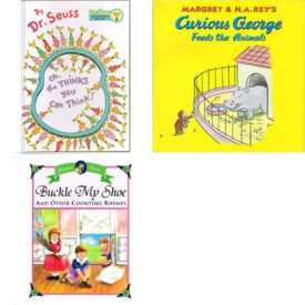Children's Fun & Educational 4 Pack Hardcover Book Bundle (Ages 3-5): Oh, the THINKS you can Think! Collectors Edition, Curious George Feeds the Animals, Buckle My Shoe and Other Counting Rhymes Mother Goose, Little Mother Goose House, The Wild Little Jungle: A Mix-and-Match Flap Book Board book