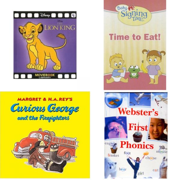 Children's Fun & Educational 4 Pack Hardcover Book Bundle (Ages 3-5): Disney MovieBook #2 The Lion King, Time to Eat! Baby Signing Time! Board book, Curious George and the Firefighters, Websters First Phonics
