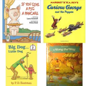Children's Fun & Educational 4 Pack Hardcover Book Bundle (Ages 3-5): If You Give a Pig a Pancake, Curious George and the Puppies, Big Dog Little Dog, Along the Way