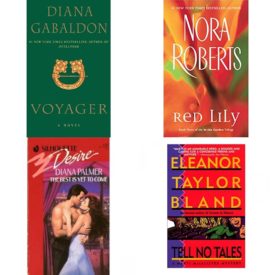Assorted Novels Paperback Book Bundle (4 Pack): Voyager: Outlander, Book 3 Mass Market Paperback, Red Lily In the Garden, Book 3 Mass Market Paperback, The Best Is Yet To Come Silhoutte Desire Paperback, Tell No Tales Marti Macalister Mysteries Mass Market Paperback