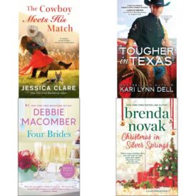 Assorted Romance Paperback Book Bundle (4 Pack): The Cowboy Meets His Match The Wyoming Cowboys Series Mass Market Paperback, Tougher in Texas Texas Rodeo, 3 Mass Market Paperback, Four Brides Mass Market Paperback, Christmas in Silver Springs Silver Springs, 6 Mass Market Paperback