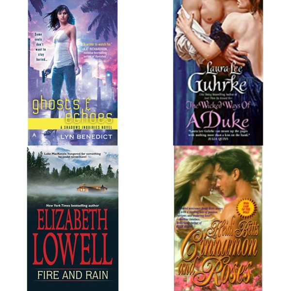 Assorted Romance Paperback Book Bundle (4 Pack): Ghosts & Echoes A Shadows Inquiries Novel Mass Market Paperback, The Wicked Ways of a Duke Mass Market Paperback, Fire and Rain MacKenzie-Blackthorn, Book 2 Mass Market Paperback, Cinnamon and Roses Mass Market Paperback