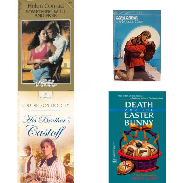 Assorted Romance Paperback Book Bundle (4 Pack): Something Wild and Free Candlelight Ecstasy Romance, No 413 Paperback, The Goodies Case Loveswept #100 Mass Market Paperback, His Brothers Castoff Minnesota Brothers, Book 2 Mass Market Paperback, Death And The Easter Bunny Mass Market Paperback