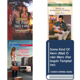 Assorted Harlequin Romance Paperback Book Bundle (4 Pack): The Texan Takes a Wife Texas Cattlemans Club: Blackmail Mass Market Paperback, Baby At BushmanS Creek Outback Brides Romance, 3638 Paperback, Homeward Bound #1079 Mass Market Paperback, Some Kind Of Hero Mail Order Men Paperback