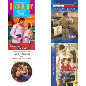 Assorted Harlequin Romance Paperback Book Bundle (4 Pack): Playboy Lover The Australians Paperback, Babies And Badges Paperback, Bound by the Sultans Baby Billionaires & One-Night Heirs Mass Market Paperback, Dylans Daddy Dilemma The Colorado Fosters Mass Market Paperback