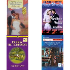 Assorted Harlequin Romance Paperback Book Bundle (4 Pack): Make Believe Engagement Brides Bay Resort Paperback, Best Man in Wyoming Heart of the West Paperback, Far From Over Coopers Corner, Book 10 Paperback, Predicting Rain? Paperback