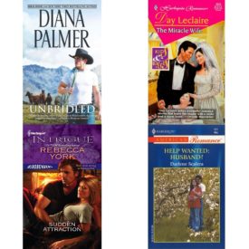Assorted Harlequin Romance Paperback Book Bundle (4 Pack): Unbridled Long, Tall Texans, 54 Mass Market Paperback, Miracle Wife Kids And Kisses Paperback, Sudden Attraction Mass Market Paperback, Help Wanted: Husband? Harlequin American Romance, No 923 Paperback