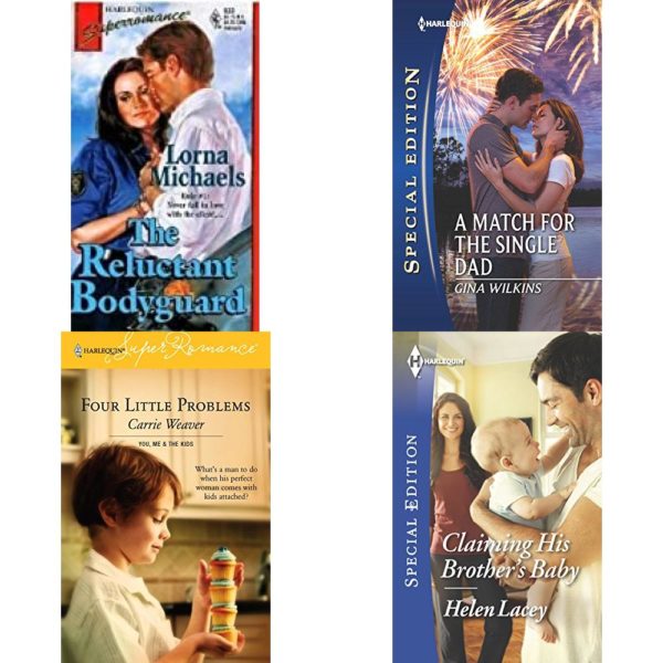 Assorted Harlequin Romance Paperback Book Bundle (4 Pack): Reluctant Bodyguard Harlequin Superromance No. 633 Mass Market Paperback, A Match for the Single Dad Mass Market Paperback, Four Little Problems : You, Me & the Kids Harlequin Superromance No. 1346 Paperback, Claiming His Brothers Baby Harlequin Special Edition Mass Market Paperback
