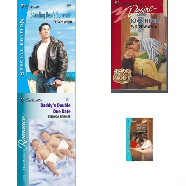 Assorted Silhouette Romance Paperback Book Bundle (4 Pack): Standing Bears Surrender Silhouette Special Edition No. 1384 Paperback, Wolfe Waiting Big, Bad Wolfe Silhouette Desire, No 806 Paperback, Daddys Double Due Date Silhouette Romance Mass Market Paperback, Secrets Of A Small Town Silhouette Special Edition Paperback
